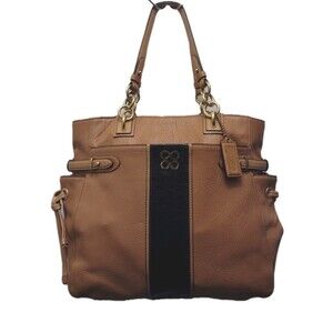 COACH Colette Pebbled Leather Tote Tan & Black Large Carryall Shoulder Bag 16432